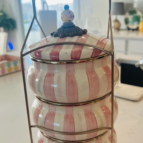 RARE Mackenzie-Childs Bathing Hut Pink and White Stripe Canister set - Picture 4 of 5